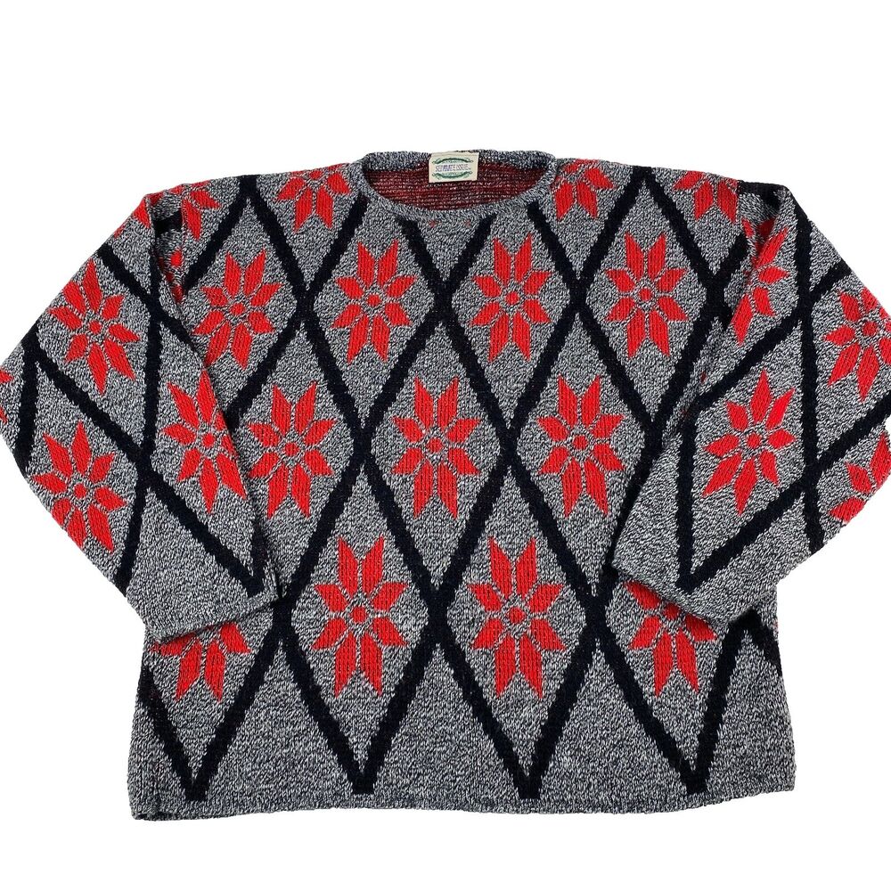 VTG 90s Separate Issue Acrylic Sweater Diamond Floral Pattern Women's Small
